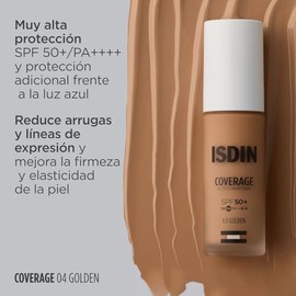 ISDIN Coverage SPF 50+ 4.0 Golden, Base De Maquillaje Con Alta Protección Que Unifica El Tono Y Aporta Cobertura Modulable Con Acción Antiedad, Maquil