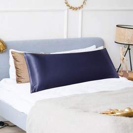 PiccoCasa Satin Body Pillowcase for Hair and Skin, Luxury Silk Satin Long Pillow Cover Smooth Soft Satin Body Pillow Cover with Zipper Closure Navy 4ft 6