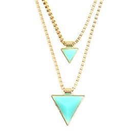Magic Metal Tiered Crystal Pyramids Triangles Necklace Ice Blue Geometric Gold Tone NO67 Pendant Fashion Jewelry