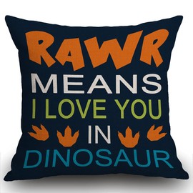 Smooffly Cotton Linen Cushion Cover Multicolor Quote Letters RAWR Means I Love You in Dinosaur Throw Pillow Case Pillow Cover Pillowcase for Sofa Home Bed Decorative 45 x 45 cm 18 x 18 inches