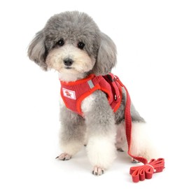 Zunea Small Dog Harness and Lead Sets No Pull Adjustable Reflective Step-in Soft Mesh Corduroy Vest Harnesses for Boy Girl Pet Dogs Puppy Chihuahua Cats Red M