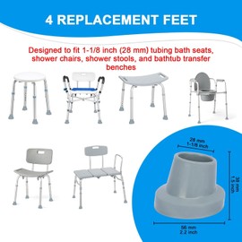 supregear Shower Chair Leg Caps - Heavy Duty Replacement Feet for Shower Stools Bath Seat, 1-1/8" I.D. Slope Rubber Tips for Transfer Bench Non-Slip Extreme Grip Suction Cup Feet, 8PK