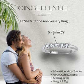 Anniversary Ring for Women by Ginger Lyne | Five Stone Faux Diamond Wedding Band for Her | Le Sha Sterling Silver Wedding Ring for Women | Half Eternity Cubic Zirconia Bridal Jewelry for Wife