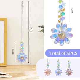 BelleVive 3 Pieces Crystal Sunflower Hanging Suncatchers Rainbow Maker Suncatchers for Indoor Outdoor Patio Home Garden Decoration Gifts