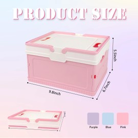 Tixill Small Collapsible Storage Crates, Foldable Plastic Baskets with Lids and Handles for Organizing, Mini Stackable Bins for Home Kitchen Bedroom Bathroom Office﻿ (Pink)