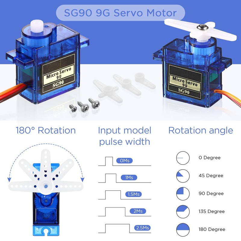 Hanaive 16 Pcs SG90 9g Mini Micro Servo Motors RC