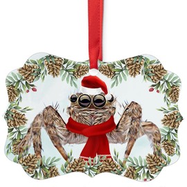 Jumping Spider Christmas Ornament 2024 Benelux Aluminum Holiday Decoration with Pinecone Red Scarf Santa Hat Winter Home Decor Gifts for Spider Lovers