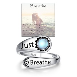 ZLILIJAN Just Breathe Spoon Ring 925 Sterling Silver Spoon Moonstone Ring Hope Healing Adjustable Rings Inspirational Encouragement Jewelry Gifts for Women
