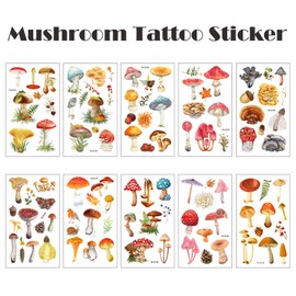 Qpout 10 Sheets Mushroom Temporary Tattoos for Kids,Cute Mushroom Stickers for Birthday Parties, Carnival Favors, Classroom Rewards for Boys and Girls