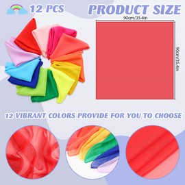 Breling 12 Pcs Colorful Chiffon Juggling Scarves Bulk 35 x 35 Inch Large Silk Square Dance Play Scarves Soft for Music Movement Juggling Performance Magic Trick Props Accessories, 12 Colors