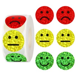 JarThenaAMCS 600Pcs Smile Face Stickers 3 Colors Smile Behavior Emotion Holographic Stickers Shiny Reward Decals for Nursery Classroom Teacher Supplies