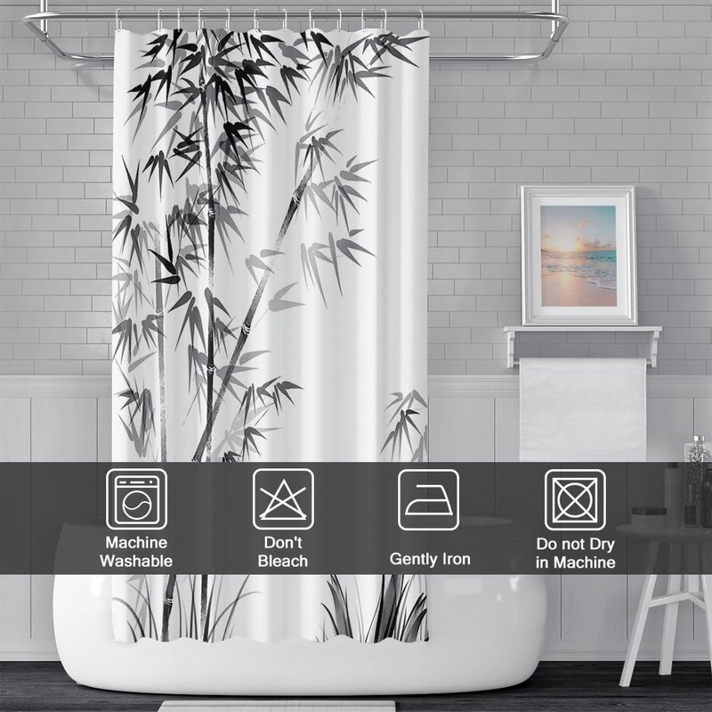 Ruelvth Bamboo Shower Curtain, Aesthetic Ink Bamboo Shower Curtain for
