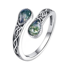 Moosachat Ringe 925 Sterling Silber Keltischer Verstellbarer Daumenring Mit Vintage Löffel Schmuck Geschenke Für Damen