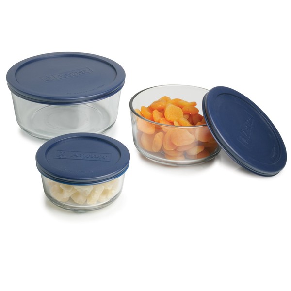 Anchor Hocking Classic Glass Food Storage Containers with Lids, Blue, 6-Piece Set -