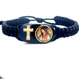 Rosarios Y Mas Our Lady of Guadalupe Cross Black Bracelet Knotted Rope Adjustable NEW