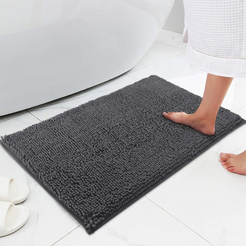 MAYSHINE Luxury Non Slip Chenille Plush Bathroom Rug 20x32, Charcoal