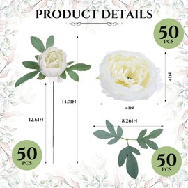 Zeyune 50pcs Artificial Peonies, 4inch White Silk Peony Flowers Heads for Decoration, Wedding, Party, Home Office