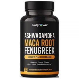 Natgrown Ashwagandha Maca Root Fenugreek Extract Capsule Supplement for Men and Women - Vegan Pills - (120 Count), 1 Count, 120 / Natgrown Ashwagandha 마카 뿌리 호로파 추출물 캡슐 보충제 남성 및 여성용 - 비건 알약 - (120개), 1개, 120