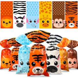 120 Pieces Jungle Safari Animal Party Treat Bags Candy Goodies Favor Gift Bags Animal Candy Bags for Jungle Safari Petting Zoo Farmhouse Theme Birthday Party Baby Shower Favor Supplies
