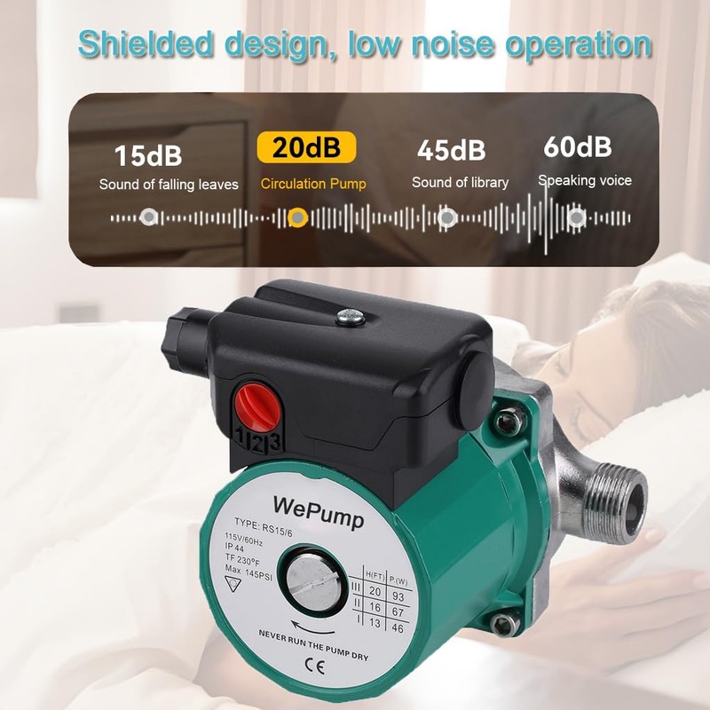 WEPUMP NPT 3/4'' Domestic Hot Water Circulation Pump 93W Recirculating