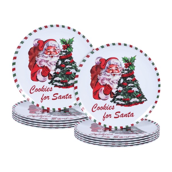 Gofunfun 10-Inch Christmas Melamine Dinner Plates, 12-Piece Dishes Set, Lightweight