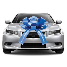 Feliz Cumpleanos Happy Birthday Big Car Bow Fully Assembled Giant Gift Bow (Blue Bow White Font)