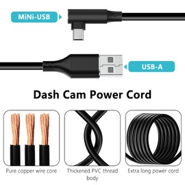 Charging Extension Cable For Dash Cam, Usb 2.0 To Type-C, Mini Dash Cam Charging Power Cord, For Gps, Rearview Mirror Camera, Reverse Camera 90 Degree Bend Charging Adapter Cable (16.5FT-Mini)