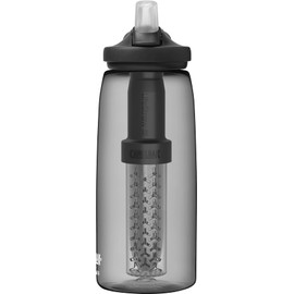 LifeStraw Botella de agua con filtro de agua CamelBak Eddy+ de 2 etapas integrada, para senderismo, mochilero, viajes y preparación de emergencia, 32 onzas Tritan Renew, carbón