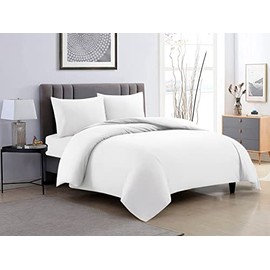ZENVY Duvet Cover and Fitted Sheet 3pc Set - Includes Duvet Cover, Fitted Sheet, and (1) Pillowcase | 90GSM Brushed Microfiber with Button Closure (White, Twin)