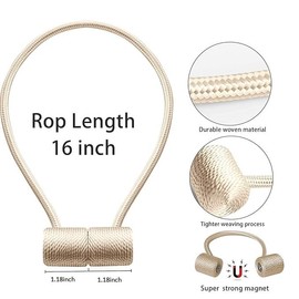 4Pcs Strong Magnetic Curtain Tiebacks Outdoor Elegant Decorative Tie Backs Modern Rope Tiebacks for Drapes Strong Magnet Curtain Holdbacks (Brown)