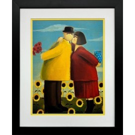 Paul Greenwood "The First Kiss" CUSTOM FRAMED  Art Whimsical Sunflower Love NEW