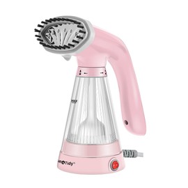 True & Tidy, Steam Hand Held Steamer with Stainless Steel Nozzle, Includes Fabric Brush and Water Cup, TS-20, Pink