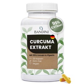 Bandini® Turmeric Extract 700 mg Turmeric per Capsule Made from 95% Turmeric Extract - The Curcumin Content of One Capsule Equivalent to 10,000 mg - with Piperine | 120 Capsules, 1 Capsules/Day for 4
