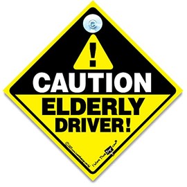 iwantthatsign.com Caution ELDERLY DRIVER Car Sign, Elderly Driver Please Be Patient Sign, Yellow And Black Suction Cup Car Sign for Old Drivers