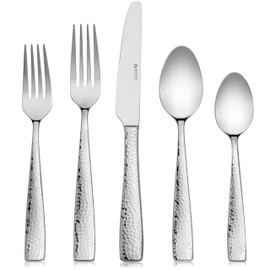 Hudson Essentials 40-Piece Hammered Stainless Steel 18/10 Flatware Silverware Set, Service for 8 (40-Piece Set)