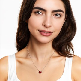 Rhinelife 18K Gold Plated Dainty Red Heart Necklace Cute Love Pendant Necklaces for Women Jewelry (Silver)