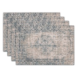Grey Brown Ethnic Boho Placemats Set of 4 Bohemian Carpet Vintage Gray Linen Washable Kitchen Dining Table Mats Stain Heat-Resistant Desktop Decor Place Mats for Home Party Indoor 12x18 in