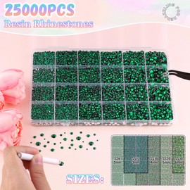 25000Pcs Emerald Green Rhinestones for Bedazzling with B7000 Jewelry Glue, Non Hotfix Flatback Gems, Crystal Resin Rhinestones for Crafting Crafts Clothing Tumblers Mugs Shoes Fabric Decor Nail Art