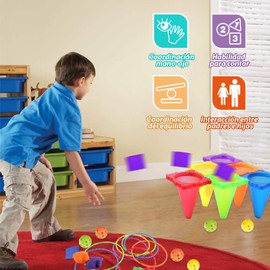 Juego de Carnaval 3 en 1, Juego de Lanzamiento de Bolsas de Puf y Anillos, Fiesta de Cumpleaños, Escuela, Interior, Exterior, Juegos de Patio para Niños, Adultos