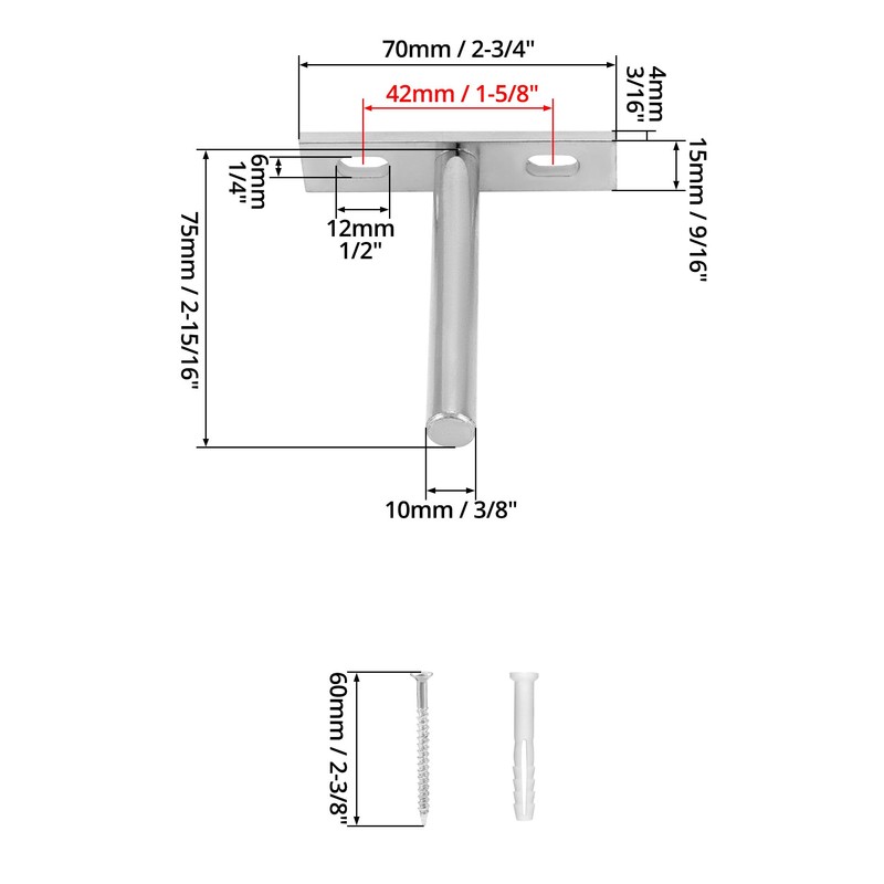 QWORK® Pack of 8 Invisible Shelf Brackets - 75 mm