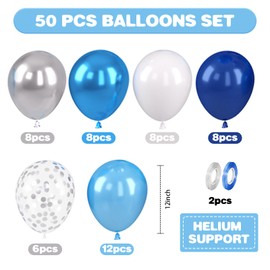 Saxuxu Blue and Silver Balloons, 12 Inch Navy Blue Balloons, Pearl Blue Metallic Silver Confetti Balloons Latex for Boys Birthday Baby Shower Gender Reveal Bachelor Party Graduation Decorations