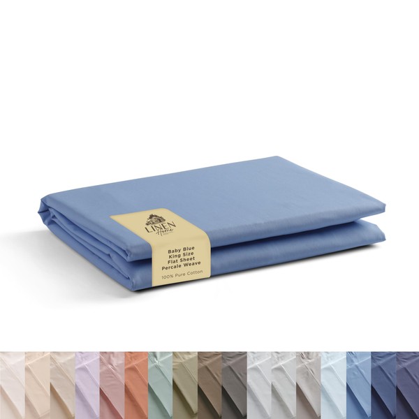 100% Cotton Percale Sheets King Size, 1 Flat Sheet- Crisp,