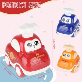 GHVACZS Pack of 3 Baby Car Toys, Press-and-Go Baby Wind-Up Car, Cute Toy Cars for Toddlers from 1 2 3 Years, Car Toy for Boys and Girls (Red/Orange/Blue)