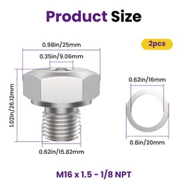 SATUY 2Pcs Oil Pressure Sensor Adapter, M16x1.5 to 1/8" NPT, LS Swap Sensor Fitting for LS Series Engines (LS1, LSX, LS3, 4.2L, 4.3L, 4.8L, 5.3L, 6.0L, 6.2L)