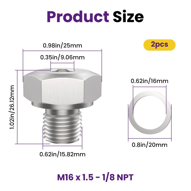 SATUY 2Pcs Oil Pressure Sensor Adapter, M16x1.5 to 1/8" NPT,