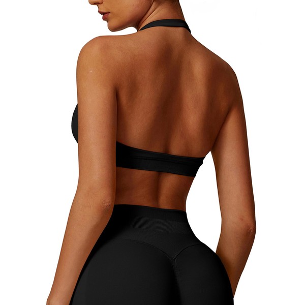 Halter Sports Bra for Women Seamless Open Back Womens Halter