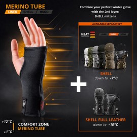 THE HEAT COMPANY - MERINO TUBE - Fingerless Merino Gloves - Premium Quality – Wrist Gaiters For Women & Men - Wrist Warmers: Half Finger Gloves for Winter - Size: LARGE