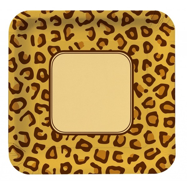 8-Count Square Paper Banquet Plates, Animal Print Leopard