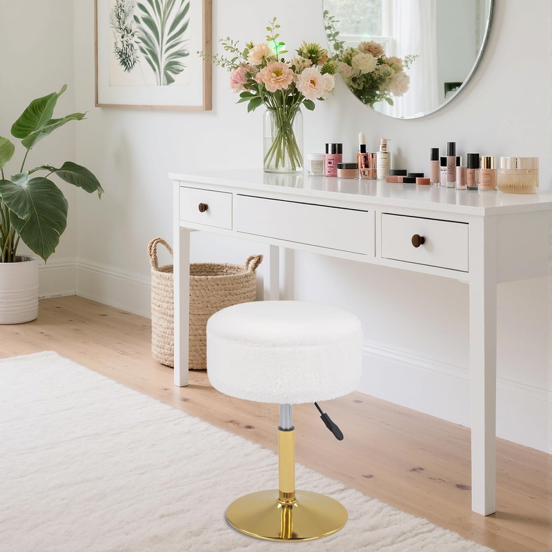 LITZFUR Adjustable Vanity Stool for Makeup Room, 360° Swivel Gold