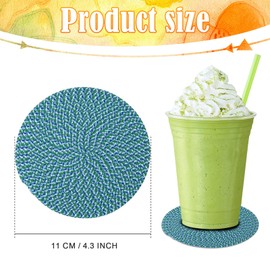 Round Natural Woven Coasters 6 - Round Braided Washable Heat Resistant Coasters for Kitchen Dining Table Home Restaurant 11 CM Blue and Green 140215